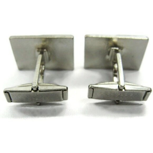 Cufflinks Rectangular Silver Tone Tux Shirt Vintage Pat No - Picture 7 of 8